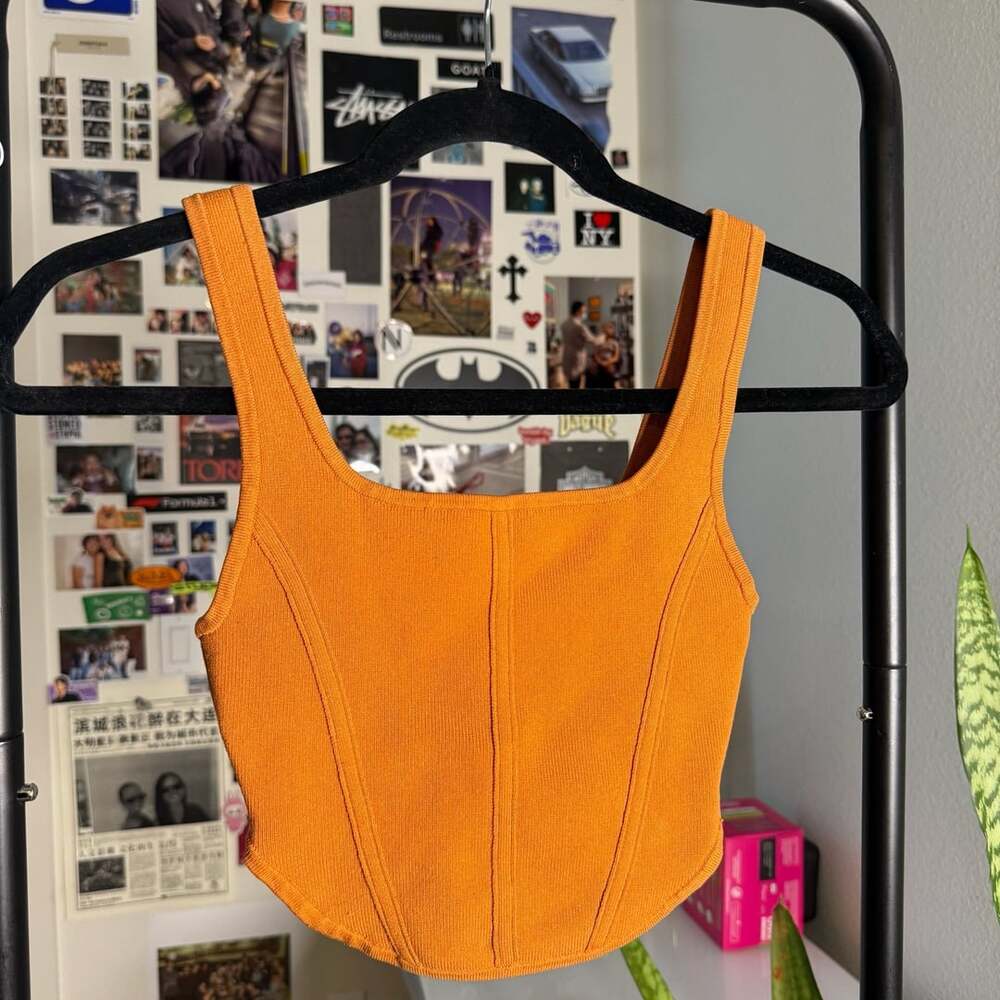 Aritzia Corset Tank Top Size XS Orange Knit